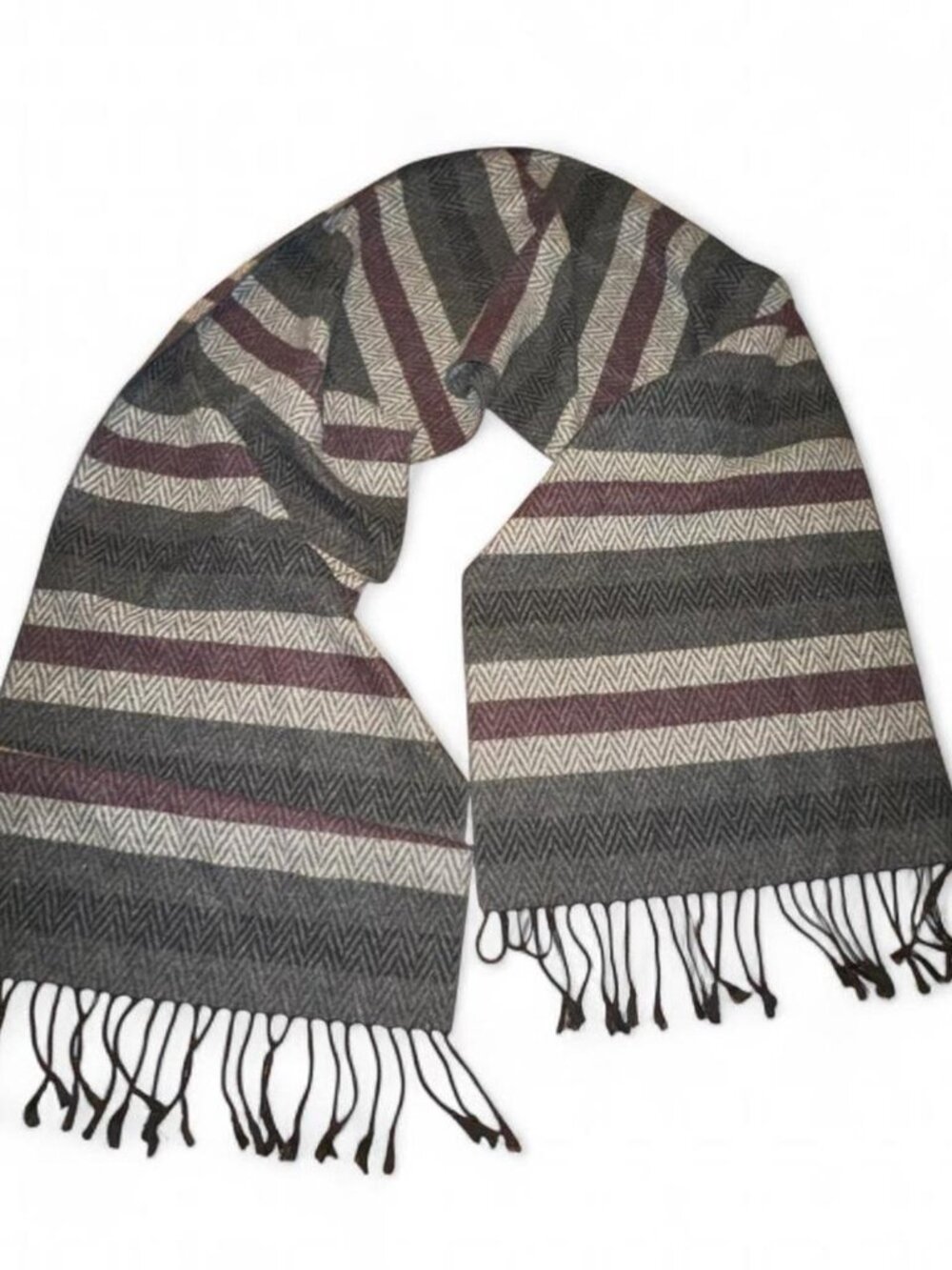 John Bartlett Men's Gray Maroon Plaid Unisex 100% Silk Winter Warm Shawl Scarf